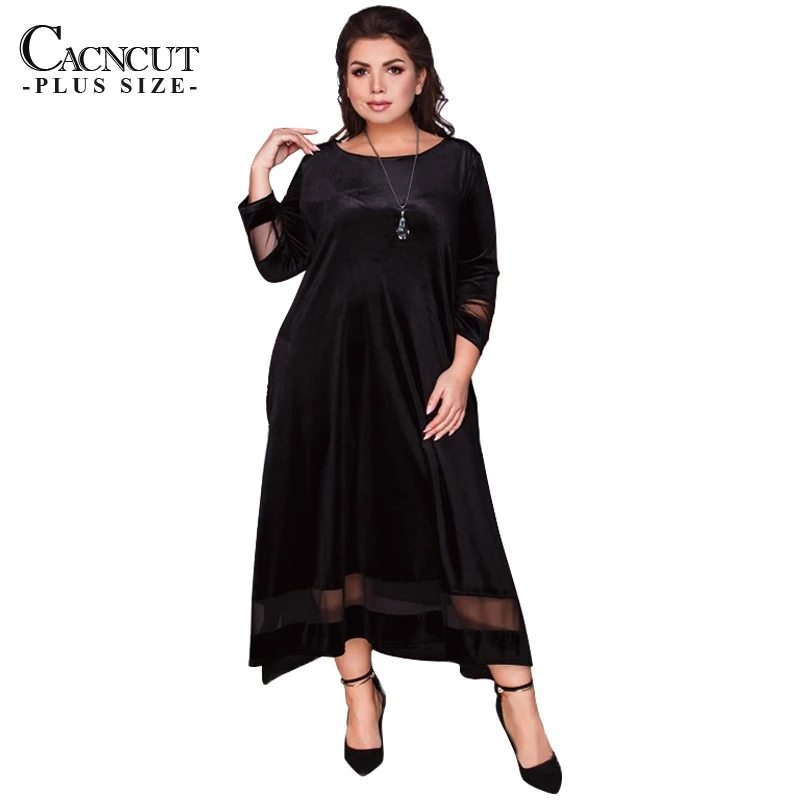 Длинное женское платье CACNCUT 6XL зимнее повседневное бархатное макси 2019 большие