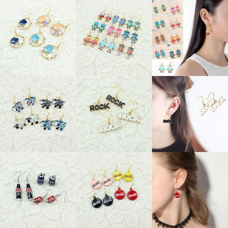 

Charm New Design Korean Style Jewelry Animal Sheep Blue Robot Long Drop Earrings For Women Cap Round Rhinestone Earrings Fashion