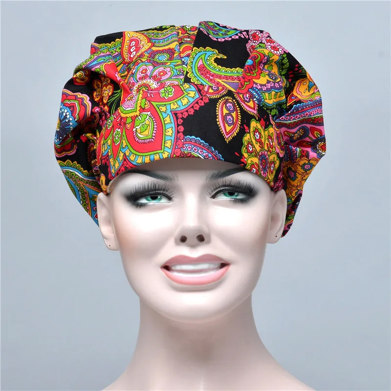 Красочные экзотические напечатанные пушистые шляпы, кепки или шляпы для женщин, медицинская хирургическая Кепка, хлопок, зубные рабочие шляпы - Цвет: Medical Cap 3