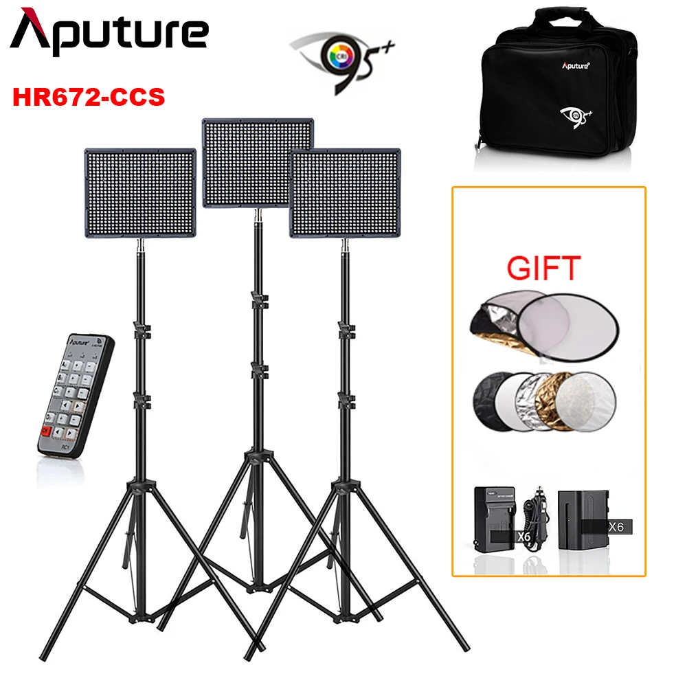 

2Pcs Aputure Amaran HR672C CRI 95+ Color Temperature Adjustable + 1pcs HR672S Kit Led Video Studio Light & Battery & Charger