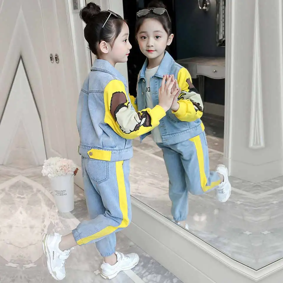 

Girls Clothing Sets 2019 Children Fashion Active Jackets Coat And Jeans Pants Set Kids Clothing Autumn Sports Suit Tracksuit