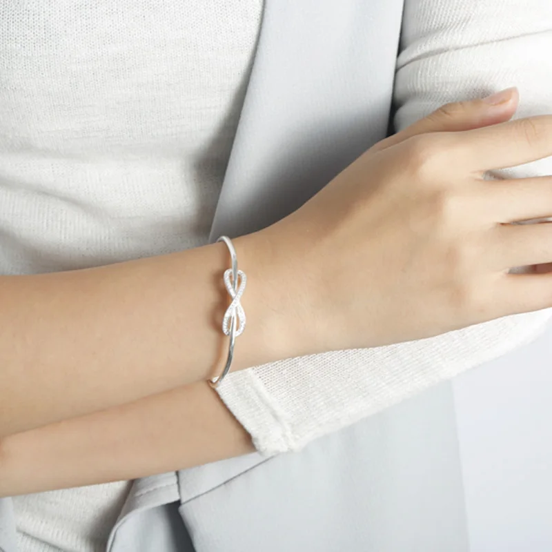 Sa Silverage Party Real 925 Sterling Bowknot Cuff Bangle in Bracelets 