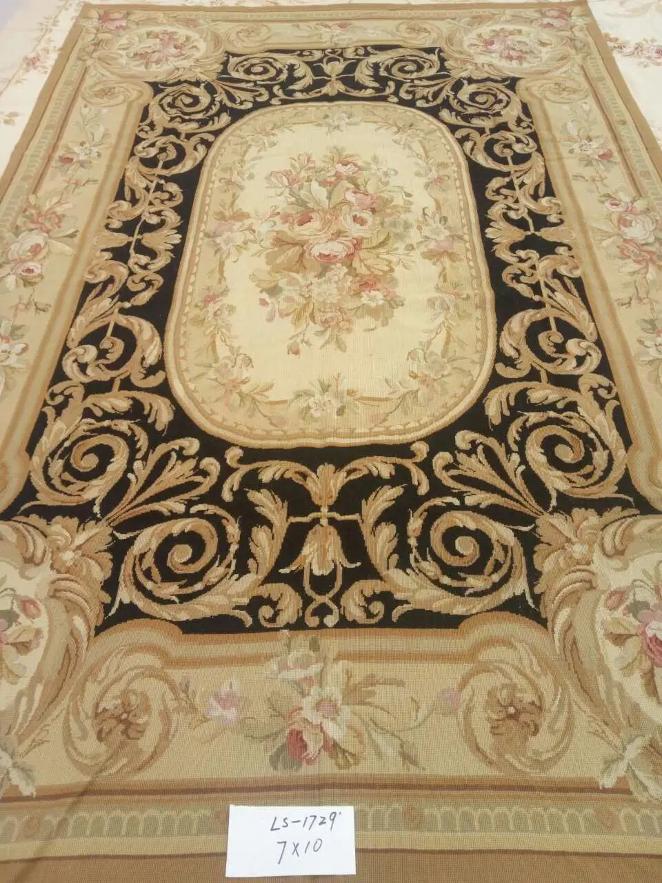 

Free shipping 10K 7'x10' New Zealand Woolen Needlepoint Rug, 10K Rice Stitched field &10K Cross Stitched Flowers