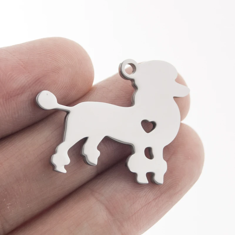 Simsimi Пудель Pudel собака с подвеской сердце Щенок pet ID пустой Dog tag для печати зеркальная полировка нержавеющей стали 10 шт