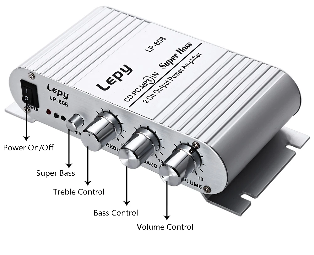 Lepy LP 808 12 В портативный мини HiFi супер бас усилитель совместим с мотоциклом MP3V