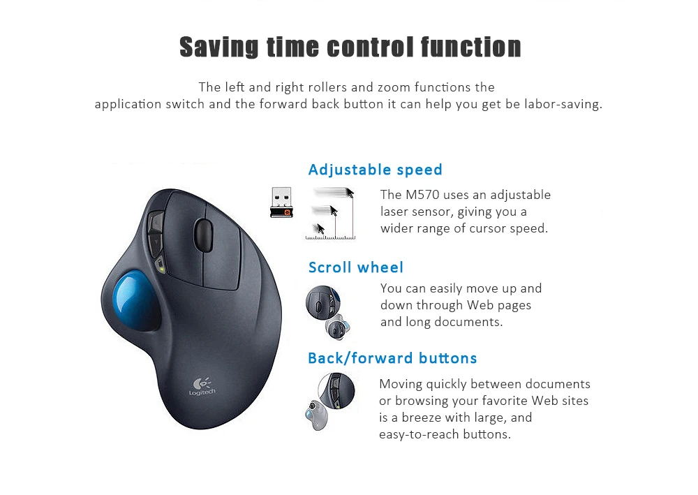 100% Оригинальный logitech M570 2,4 ГГц Беспроводной мышь с трекболом эргономичная Вертикальная Профессиональный рисунок лазерные мыши