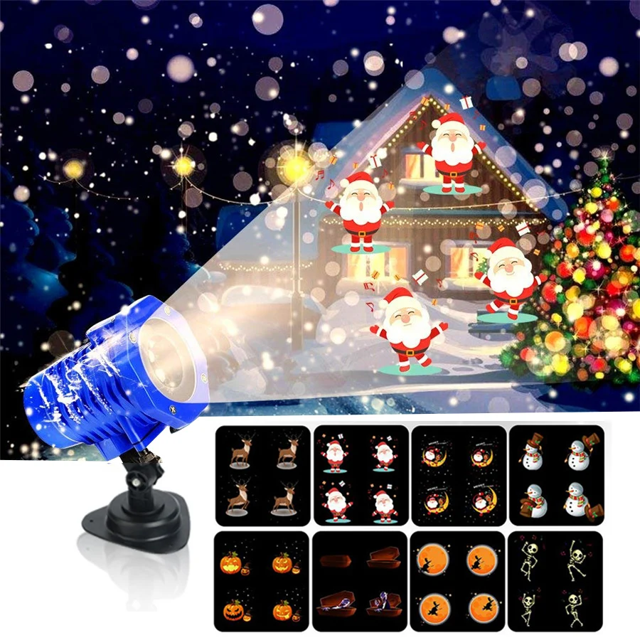 

Thrisdar 8 Pattern Christmas Laser Animation Projector Light 20W Sata Claus Outdoor Christmas Halloween Party Laser Spotlight