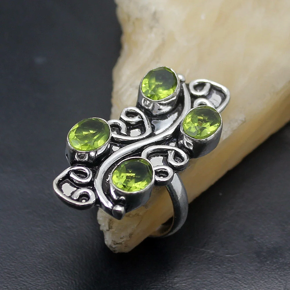 

Multi Natural Antique Green Peridot 925 Sterling Silver Fashion Jewelry Band Ring Size 8 TF699