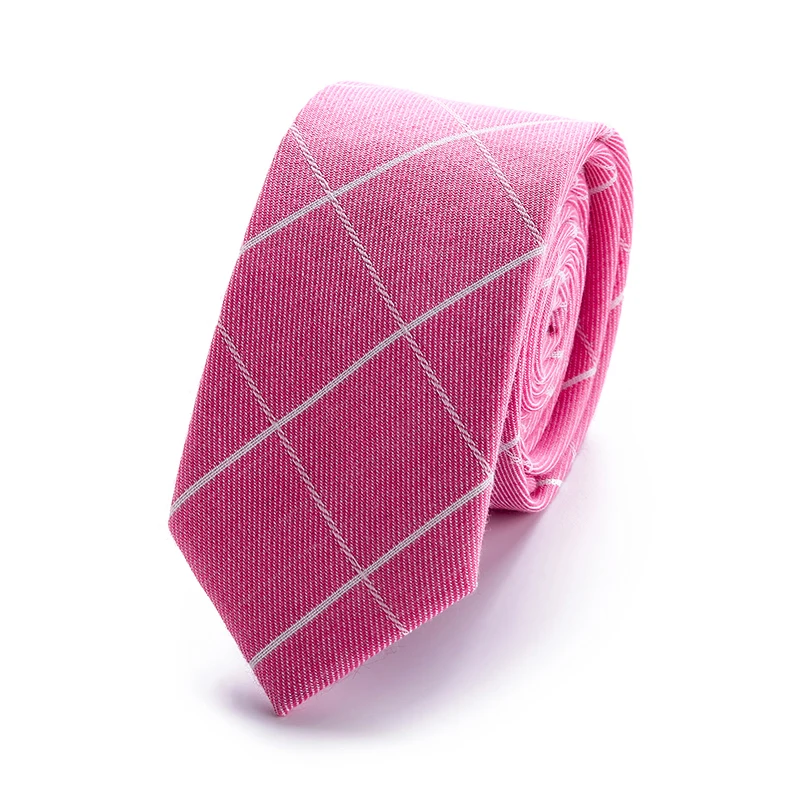 cotton tie Men's Tie Skinny Tie pink plaid Navy Blue Novelty Narrow Slim Necktie 6 cm For Men