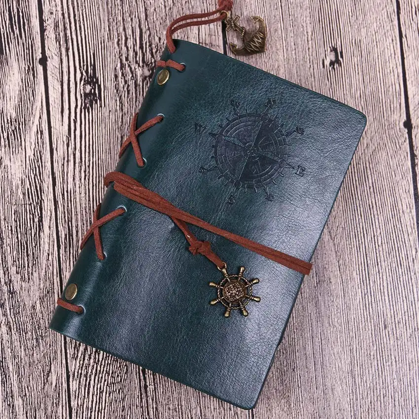 Винтажный пиратский дневник, записная книжка с записной книгой, Обложка из искусственной кожи с отрывным листом для школьных канцелярских принадлежностей или путешественника - Цвет: Dark green