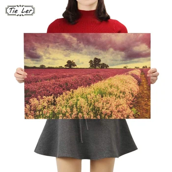 

TIE LER Vintage Purple Lavender Poster Painting Provence Scenery Wall Art Poster Picture for Kraft Paper Home Decor