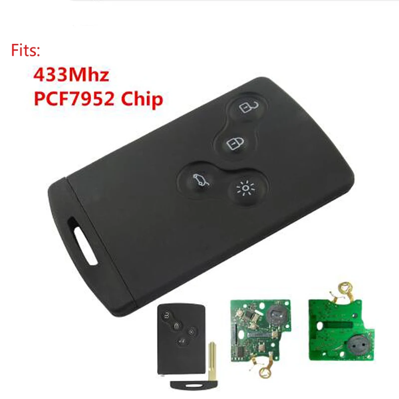 

433MHZ Remote Key Smart Card Car Key Fob PCF7952 Chip for Renault Megane Scenic Laguna Koleos Clio Uncut Blade 4 Button
