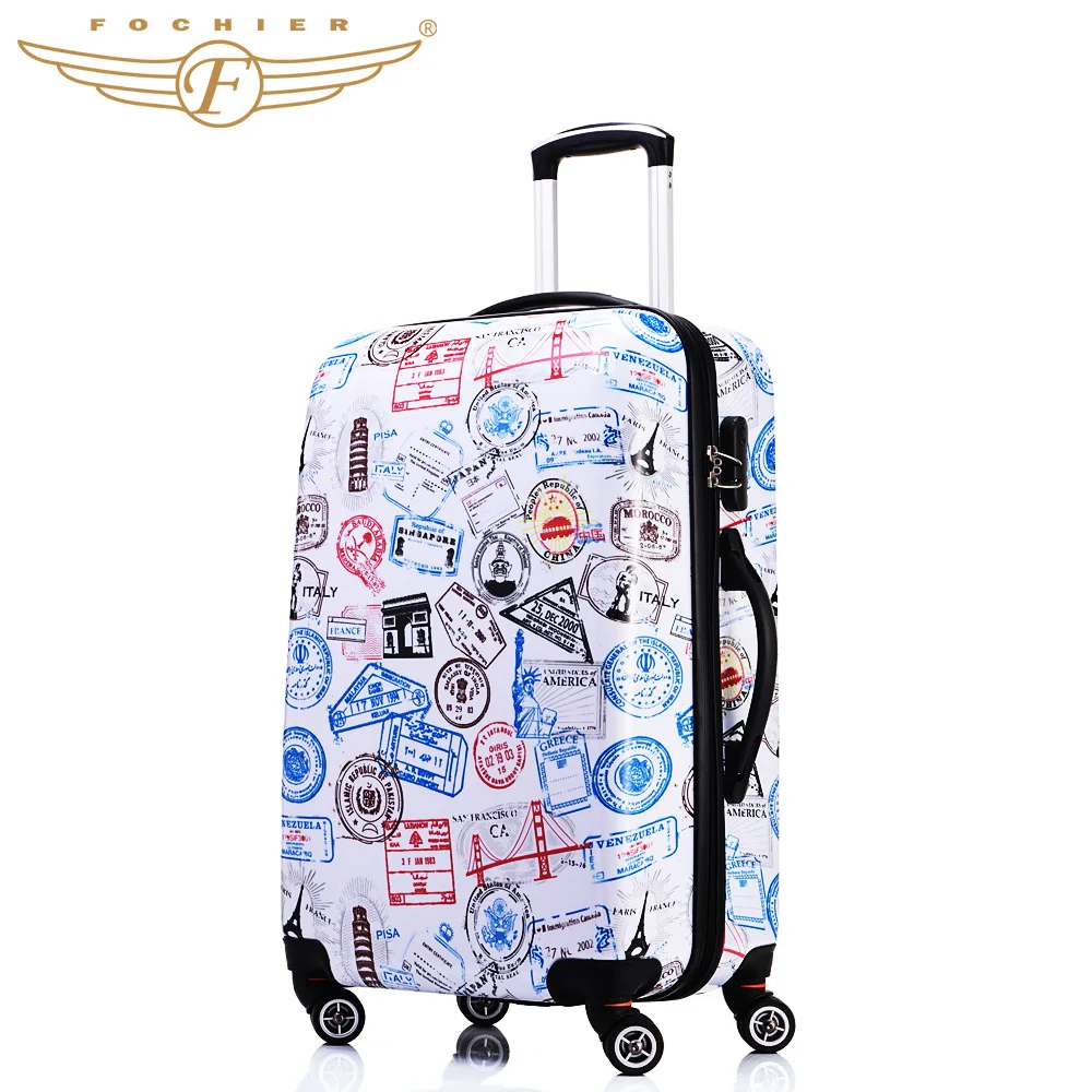 All seasons Stamp Printing Durable Hard Shell Trolley Luggage ABS+PC 20