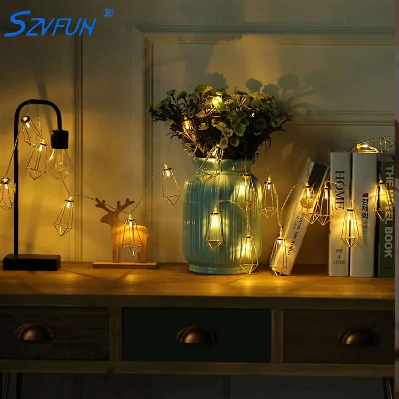 

Szvfun String Lights Battery Iron Metal Diamond 20 Led String Holiday Wedding Party Kerst Home Decoration Guirlande Lumineuse