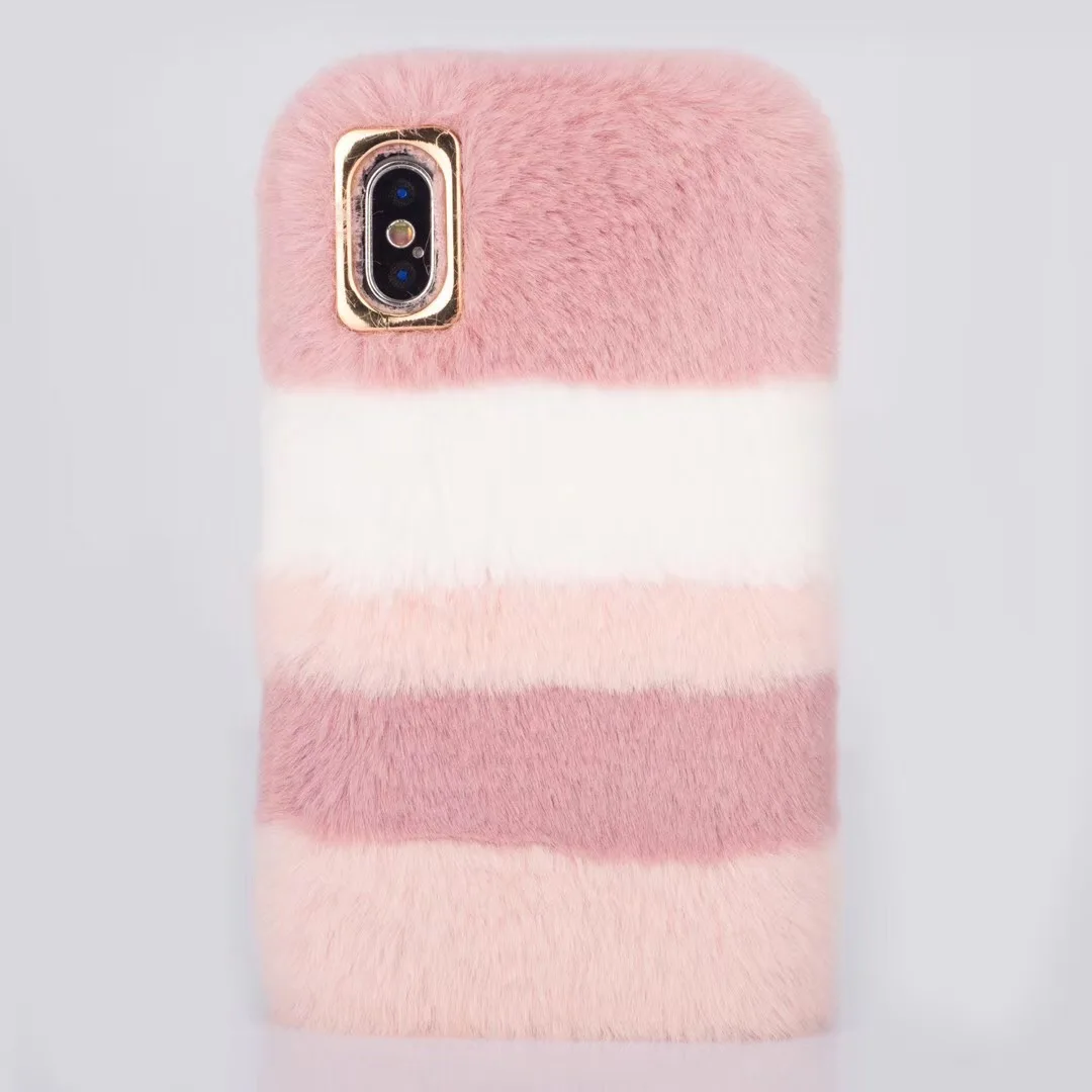 Luxury Rabbit Fur Case for iPhone XS Max Xr X 8 7 6 6S Plus SE 5S Cover Fashion Bling Diamond Winter Soft Furry Plush Phone Case puffer case