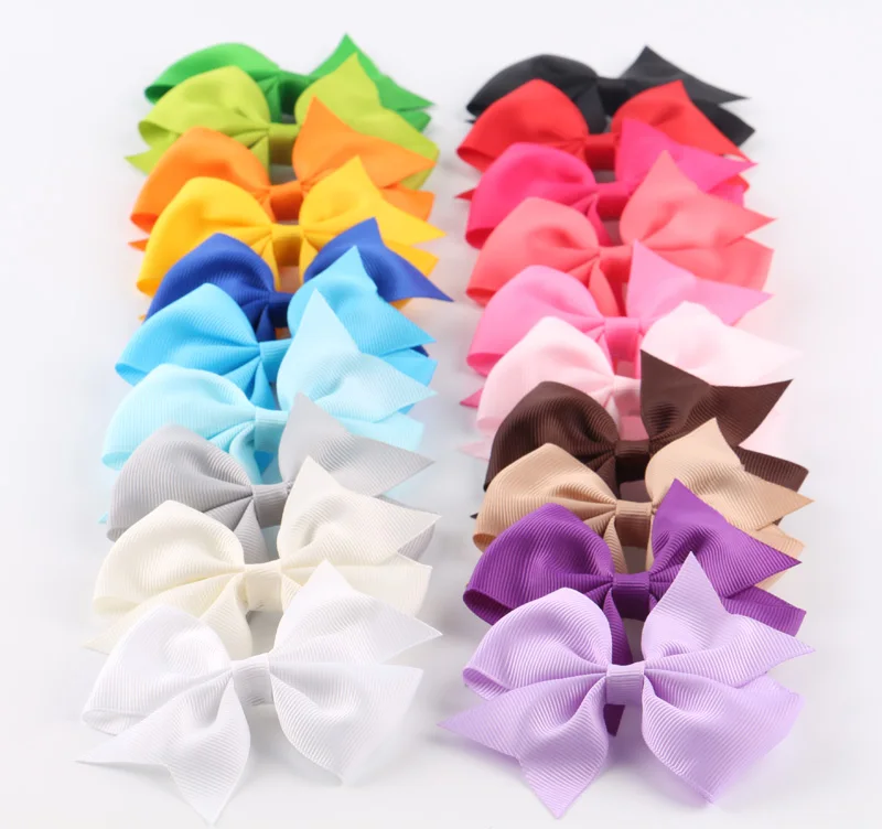 20colors 40pcs 3.8'' Manual Ribbon Hair Bows With Clips Girl Hairpins