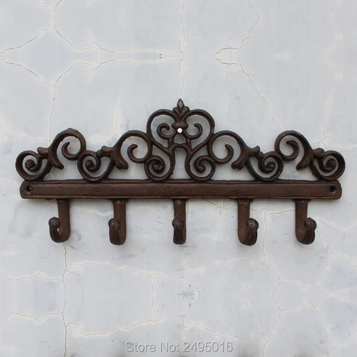 Cast Iron Wall Hanger Vintage Design with 5 Hooks Keys Towels Wall