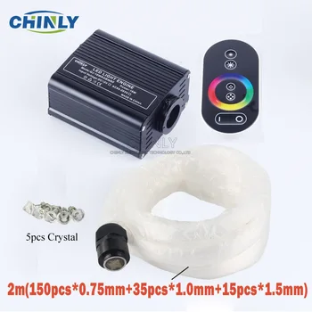 Optic Fiber Light 16W RGB LED Star Ceiling Kit Lights Touch Remote Control 2M(0.75mm+1.0mm+1.5mm) Optical Fibers Cable 200pcs 0 75mm x 2m colorful fiber optic lights rgb twinkle led star ceiling light kit for fiber optic light engine machine