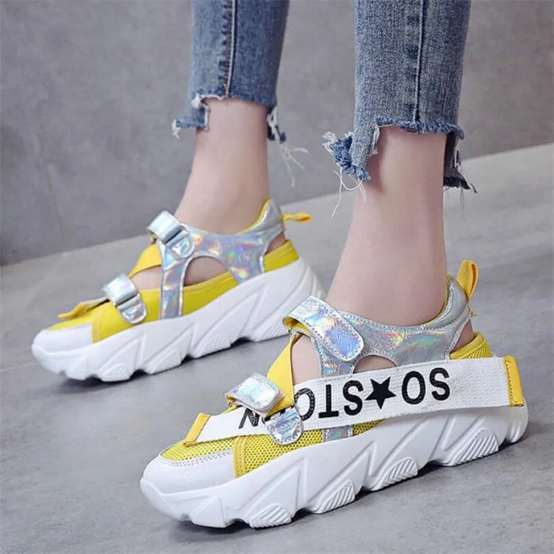 

2019 New Women Casual Shoes Spring Mesh Women Shoes Platform Lace-Up Fashion Mixed Colors Breathable Women Sneakers YC-27