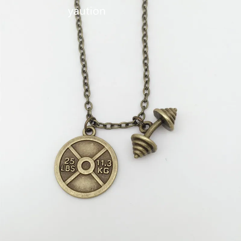 New Barbell & 25 WEIGHT PLATE Charm Necklace * Fitness Weightlifting