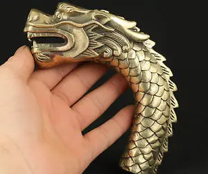Китайская старая китайская старинная медная ручная резная статуя дракона, трость, украшение головы, латунные заводские магазины (art.: 79957785f) - 79957785f