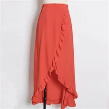 Летний пляжный стиль, женская шифоновая Асимметричная длинная юбка макси в стиле бохо, повседневные однотонные Сарафаны с высоким разрезом, юбки, одежда одного размера