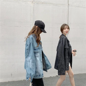 

fashion women's loose denim jacket coat 2019 spring new women Casual pocket lapel single-breasted outwear jacket female m46