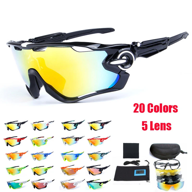 Obaolay 5 Lens Polarized Cycling Glasses Jaw Sport Cycling Sunglasses Men UV400 Breaker MTB Cycling Eyewear Bike Bicycle Goggles