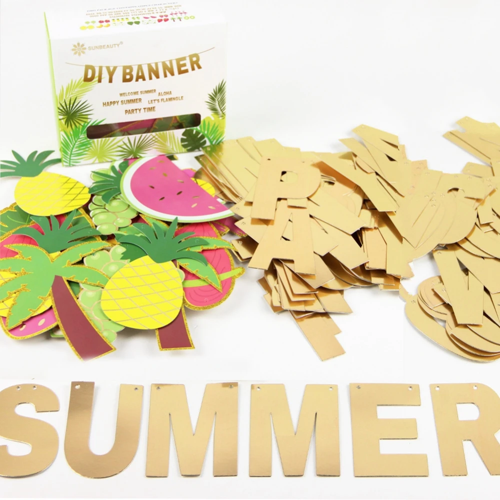 

Hello Summer DIY Letter Banner Fruits Kit Pineapple Garland Tropical Hawaiian Wedding Birthday Bridal Shower Pool Party Flamingo