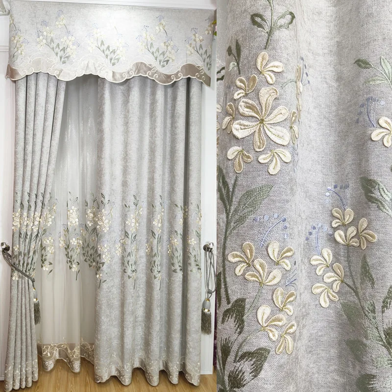 Роскошные тисненые вышитые тюлевые шторы для гостиной Жасмин цветок тюлевые шторы с орнаментом серые затемненные шторы WH032#30