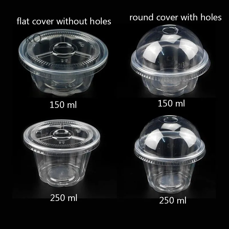 

150ml/250ml Disposable Plastic Cups/Bowls with Lid For Iced Coffee Bubble Boba Tea Smoothie Dessert for Party Wedding 100 Sets