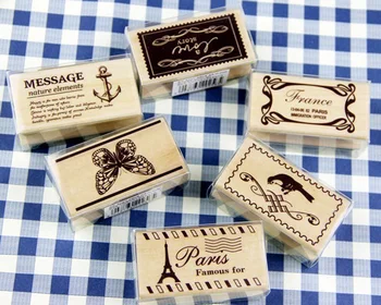 

6 Patterns Butterfly Message Eiffel Tower Wood Stamp For Scrapbooking Stationery DIY Vintage Wooden Rubber Stamp
