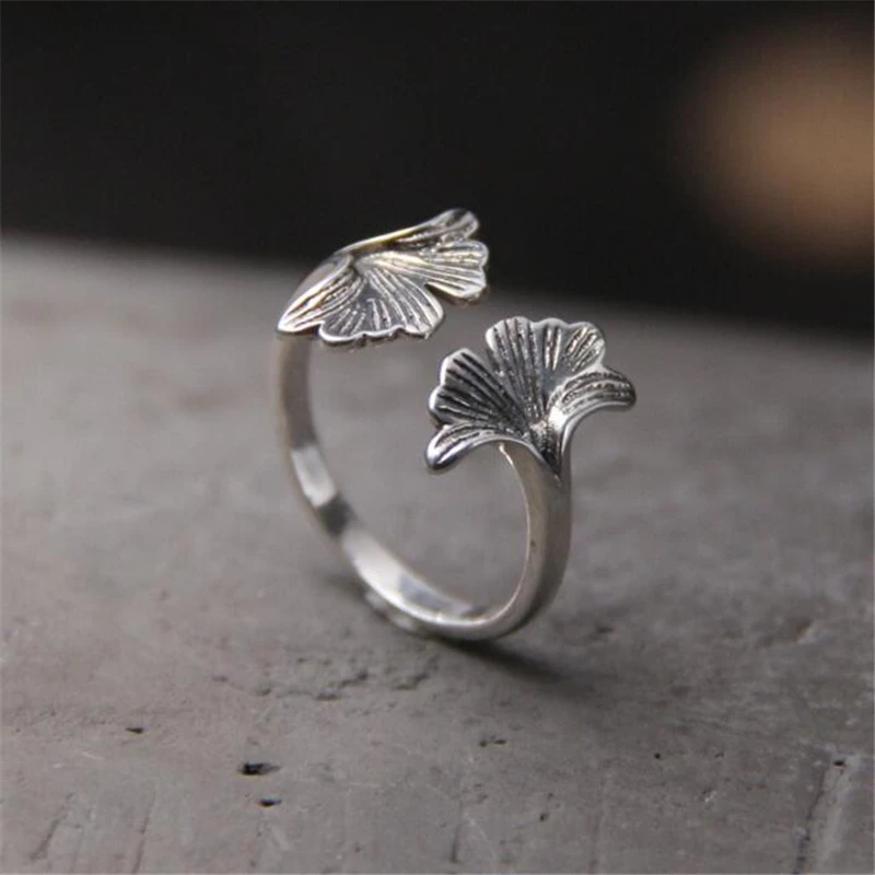 

Double Ginkgo Leaves 100% 925 Sterling Silver Open Rings For Women Elegant Lady Sterling Silver Jewelry Bague Femme 12.44mm 2G