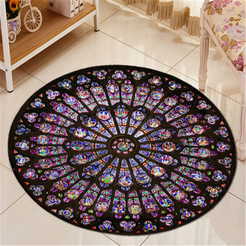 Creative Notre Dame Stained Glass Printing Area Rug Round Polyester Non-Slip Mat Home Decoration Pray Carpet M/L | Дом и сад