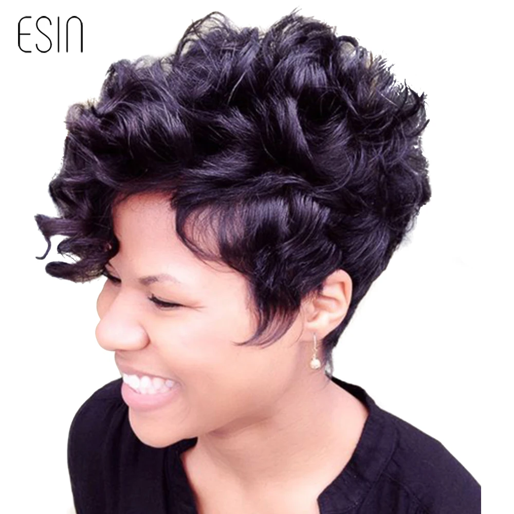 Esin Jet Black Short Hair Curly Wigs For Women Natural Blend Hair