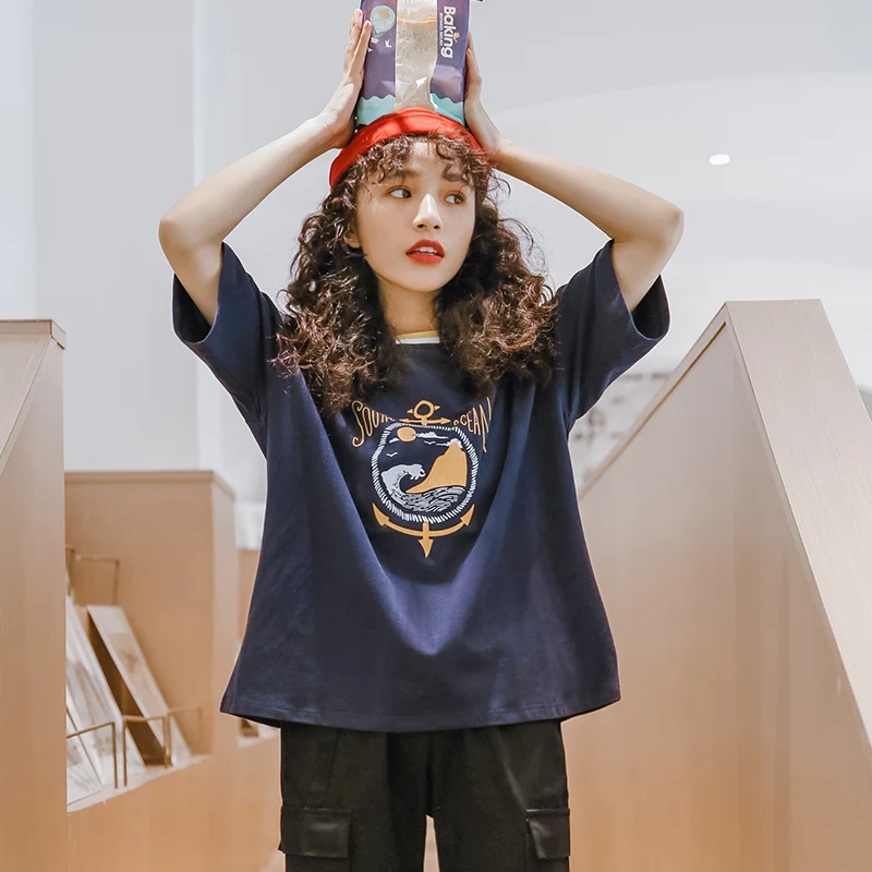 

Harajuku Funny Printed Cotton Women T-Shirt Boyfriend Style for Lady Top Tee Summer Casual femme Clothes