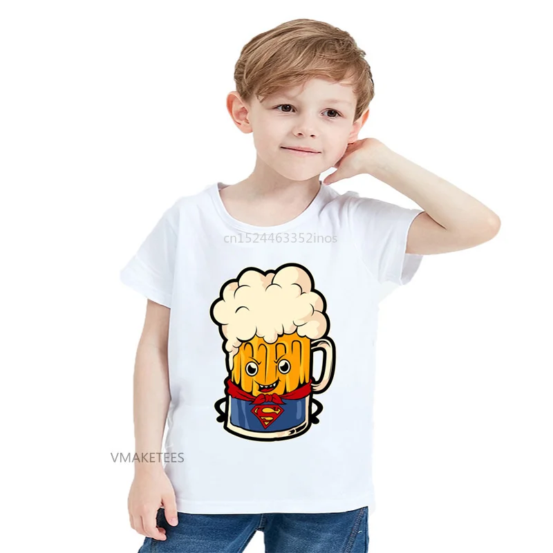 

2018 Summer Girls & Boys Short Sleeve T shirt Children Super Beer Print T-shirt Baby Kids Funny Cartoon Clothes,HKP5737