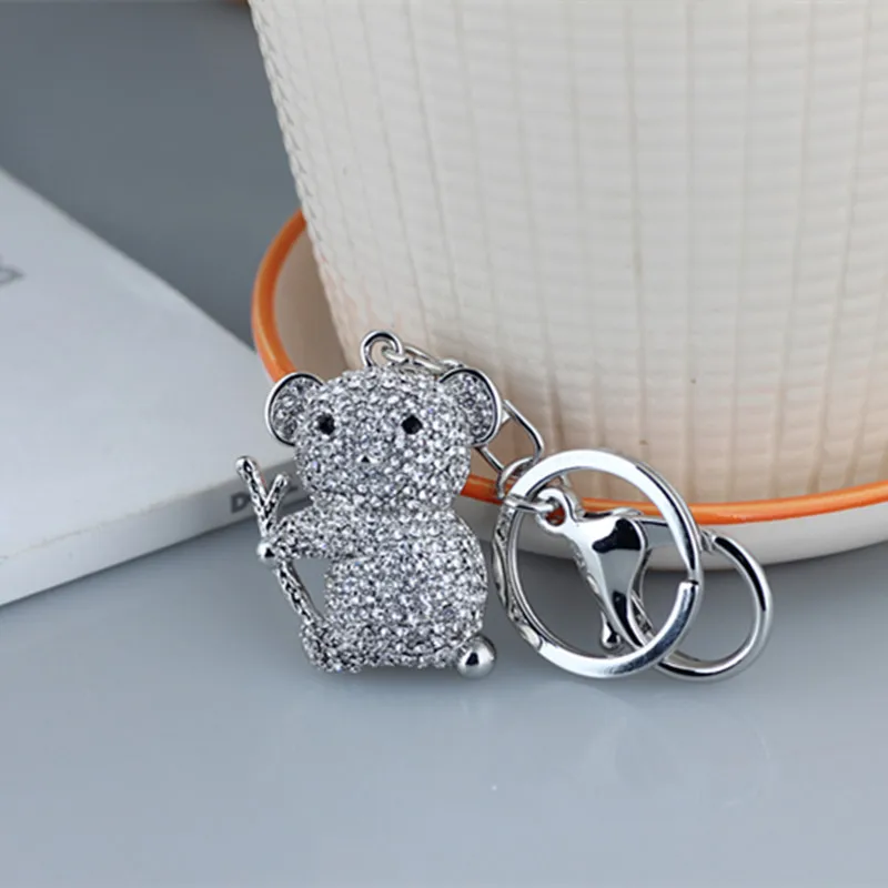 

Shiny full crystal keychain cute simple and honest to stay Meng sloths car key ring pendant female bag jewelry girl gift