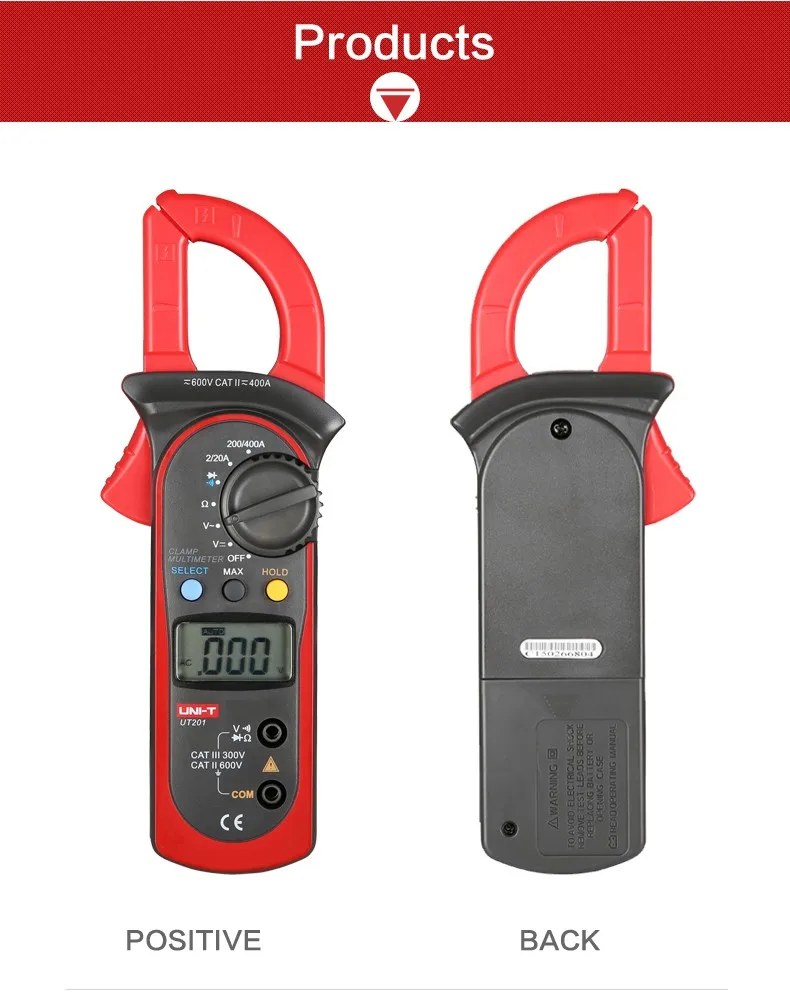 UNI-T UT201 Ditgital зажим мультиметр для авто 400-600A Kaw Ёмкость 28 мм непрерывный звуковой сигнал 2000 отсчетов