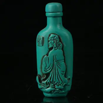 

EXQUISITE CHINESE TURQUOISE RESIN PURE HAND CARVED CHARACTERS SNUFF BOTTLE