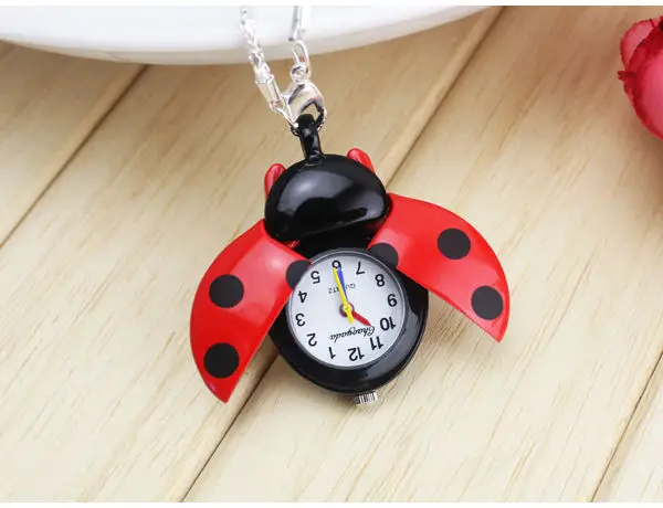 

Dropshipping Brand Fashion Colorful Ladybug Necklace Pocket Pendant Dress Quartz Watch kids girls keychain Clock Reloj