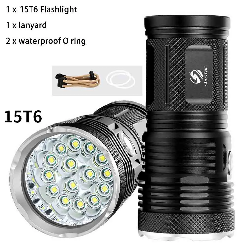 Powerful LED Flashlight with 18 x T6 LED Lamp bead waterproof searchlight Wide range Use 4 x 18650 battery of lighting - Испускаемый цвет: 15T6