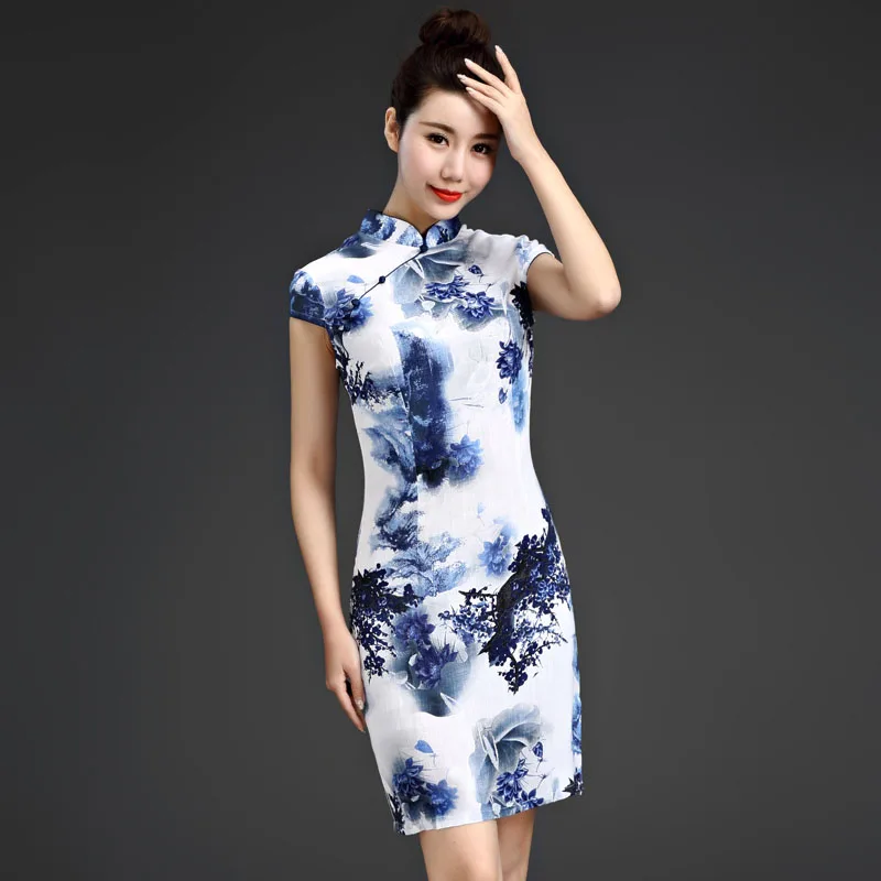Китайское традиционное платье женское китайское платье Ципао с Боковым Разрезом cheongsam китайский стиль современные восточные льняные платья - Цвет: color17
