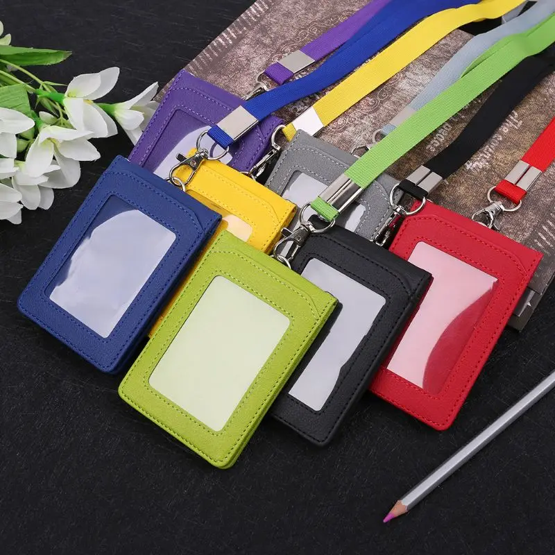 

Fashion Leather Business ID Card Badge Holder Lanyard Cards Case Organizer Bag