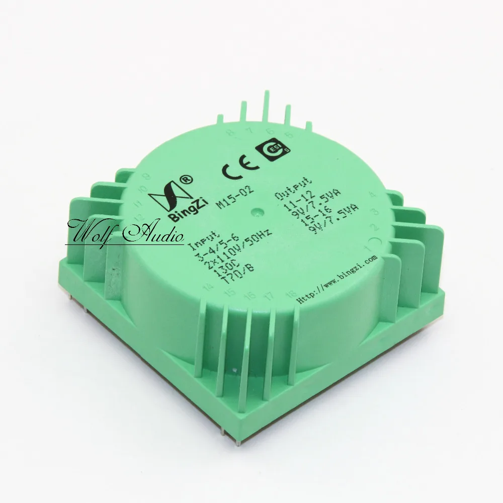 Bingzi m15-02 15va зеленый кубический герметичный трансформатор 9 В+ 9 В для декодера/Усилители домашние/предварительно Усилители домашние