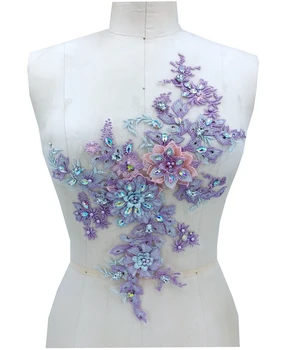 

handmade white Hot drilling Rhinestone pearl lace embroidery patch applique wedding dress bordados DIY Performance clothing