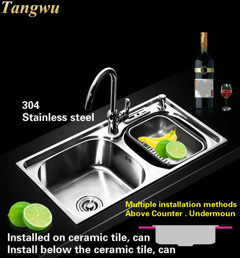 Кухонная раковина из нержавеющей стали Tangwu 304 двойной паз deluxe edition 75x4 0/78x42x22