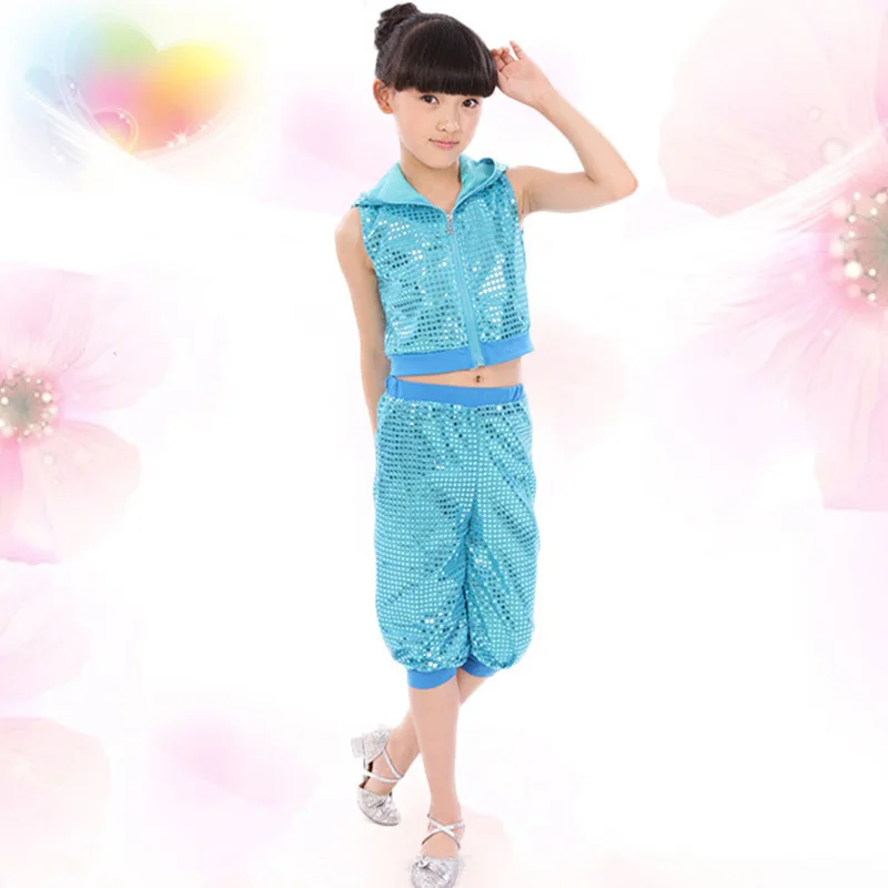 New Jazz Dance Children Performance Costume Sequins Hip Hop Stage Wear Dance Costumes Hooded Jazzy Dance Wear Kids Clothes (3)