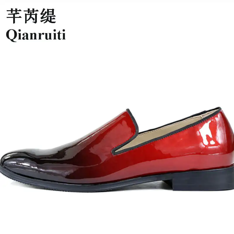 

Qianruiti Men's Gradient Shoes Slip-on Loafers Patent Leather Black and Red Wedding Shoes for Men EU39-EU46 Customized color