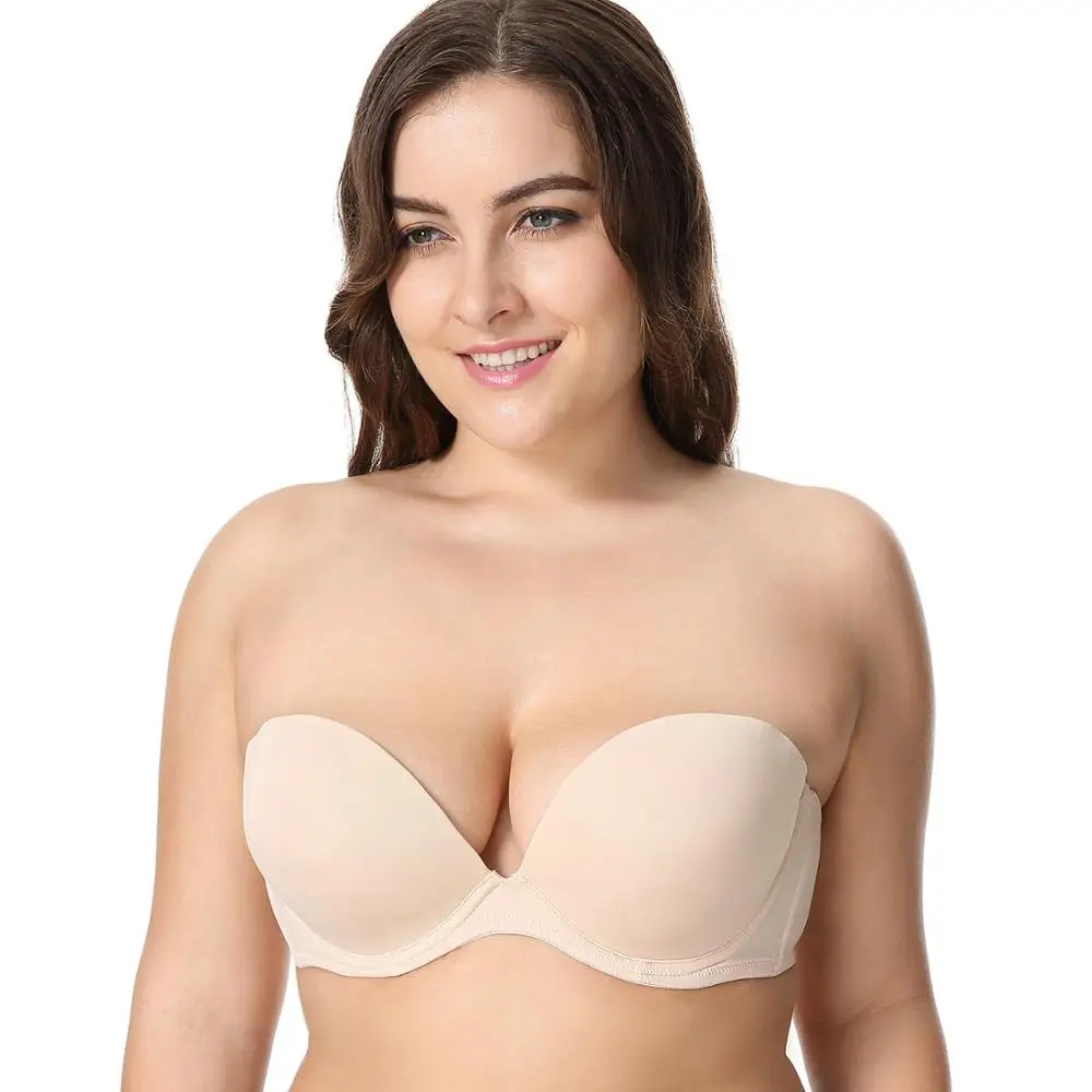 

Women Low Cut Strapless Smooth Demi Shell Shape Removable Pad Multiway Bra
